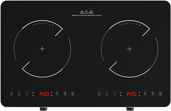 Double Induction Cooktop, 2 Burner Induction Burner 20 Temperature & Power by Nafewin