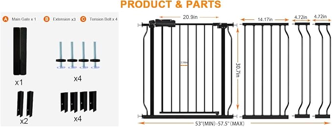HOOEN 30" Tall Extra Wide Baby Gate - Image 2