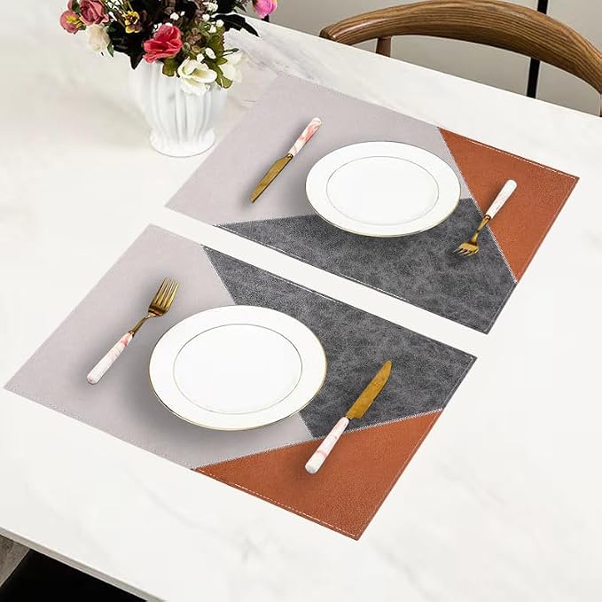 PU Placemats Set of 6 Wipeable, Geometric Pattern Faux Leather Placemat - Image 5