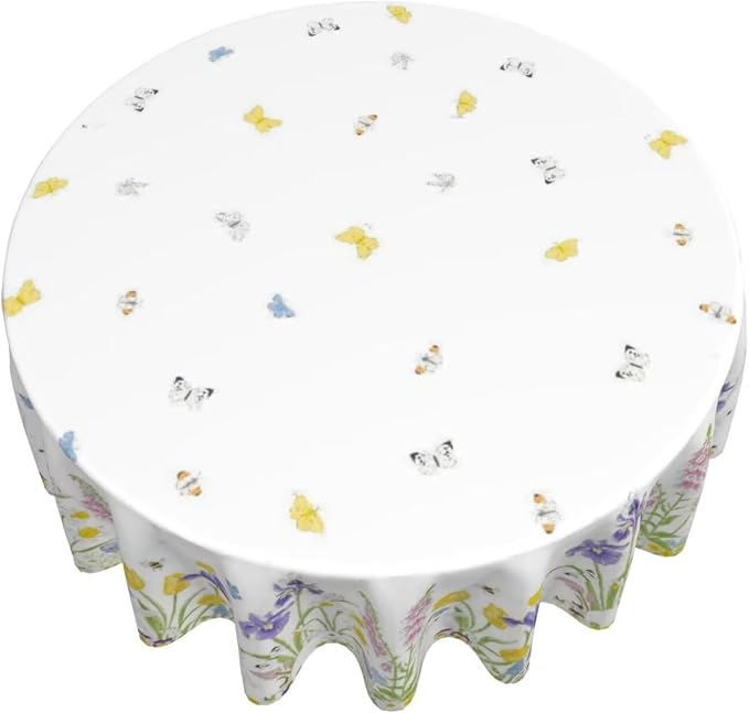 Spring Easter Round Tablecloth 70 Inch, Bunny Colorful Flower Butterfly - Image 2