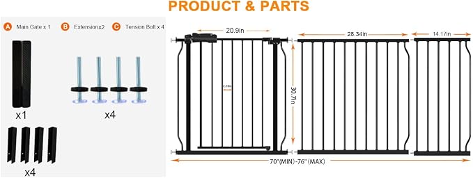 HOOEN 30" Tall Extra Wide Baby Gate - Image 2