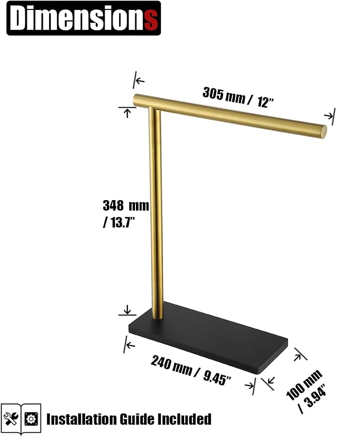 JQK Hand Towel Holder Stand Brushed Gold, Modern Tree Rack Free Standing - Image 2