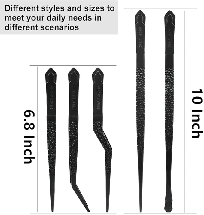 Tongs, Black Stainless Steel Plating Tweezers, 10-Inch Kitchen Tongs