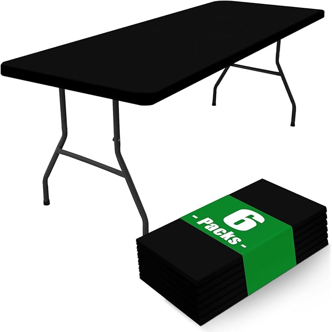 Spandex 8 Foot Rectangle Table Cloth 6 Pack, Elastic Fitted Tablecloths by Moosfor