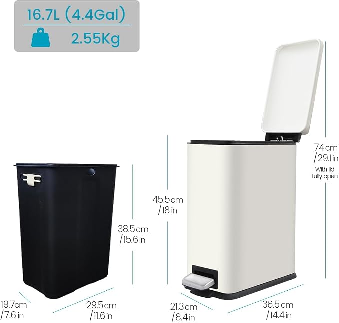 Bathroom Trash Can with Lid, 16.7L/ 4.4 Gallon Trash Can with Removable Inner - Image 5