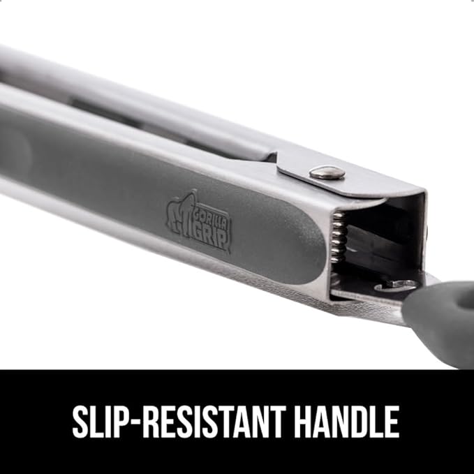 Tongs with Silicone Heads, Stainless Steel Build, Gray