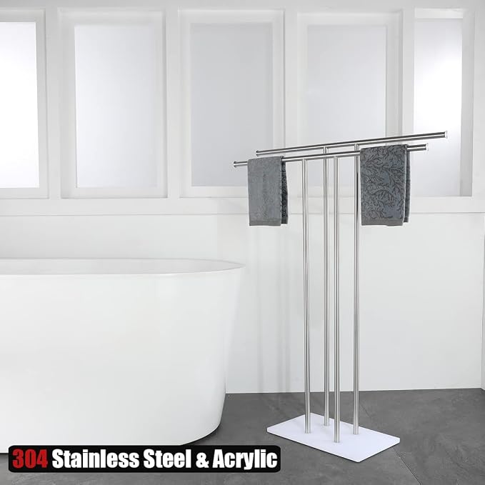 JQK Bath Towel Holder Stand Brushed, 30 Inch Free Standing Double Towel Rack - Image 4