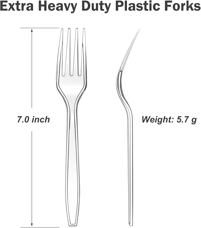 300 Count Extra Heavy Duty Clear Plastic Forks Disposable, Heat Resistant - Image 2
