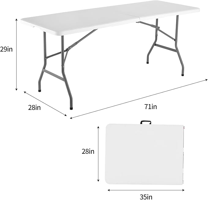 FWTI Deal Folding Table 6ft, Heavy Duty Portable, Built in Carrying Handle & - Image 2