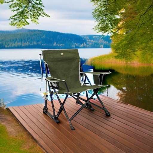 Camping Rocking Chair, Loden Green Powder Coated Steel, 250 lb Capacity