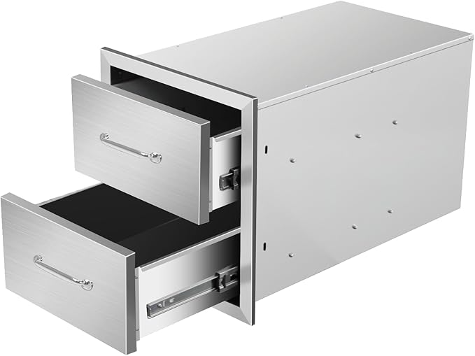 Outdoor Kitchen Drawers 14" W x 15" H x 23" D Flush Mount Double BBQ Drawers by SGOLAN