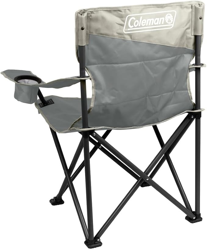 Camping Chair, Oversized Grey Polyester with Drink Holder
