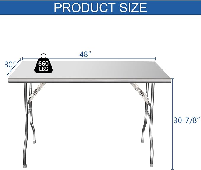 HARDURA Folding Stainless Steel Table 30X48 Inches - Image 3