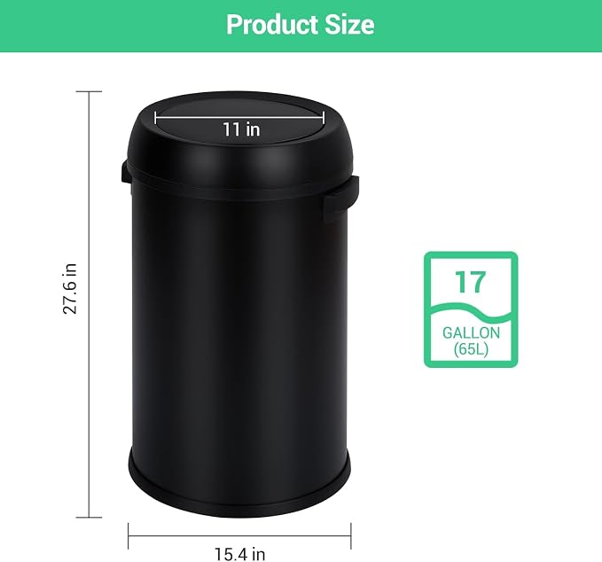 Commercial Grade Stainless Steel Kitchen Trash Can, 65L Heavy Duty Round - Image 5