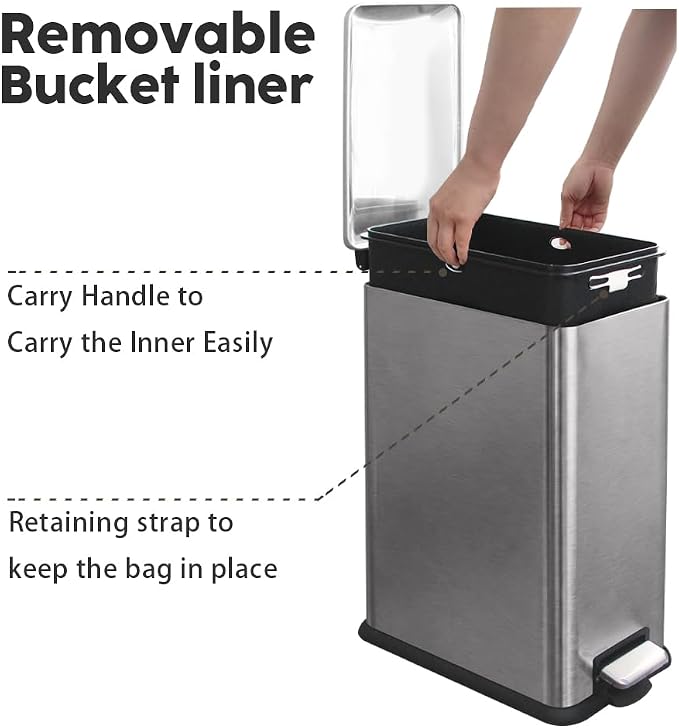12 Gallon Slim Trash Can Kitchen, Stainless Steel Trash Can - Image 5