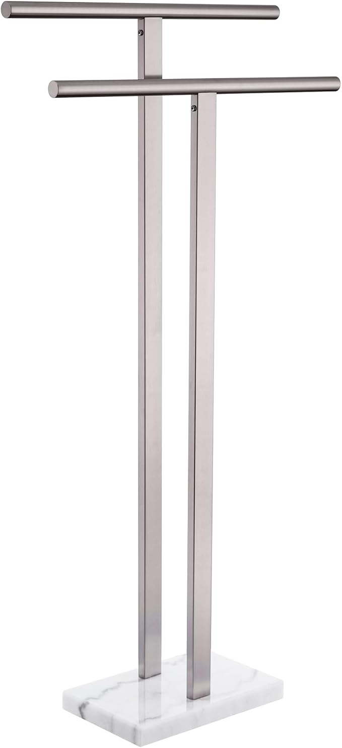 KOKOSIRI Towel Rack Free Standing Brushed Nickel 2-Tier Towel Holder by KOKOSIRI