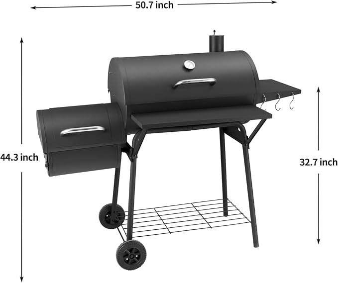 Charcoal Grill with Offset Smoker, BBQ Grills with Side Table, Outdoor Cooking - Image 6