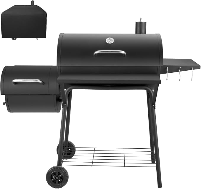 Barrel Charcoal Grill with offset smoker, 714 Square Inches Cooking Area by Kendane