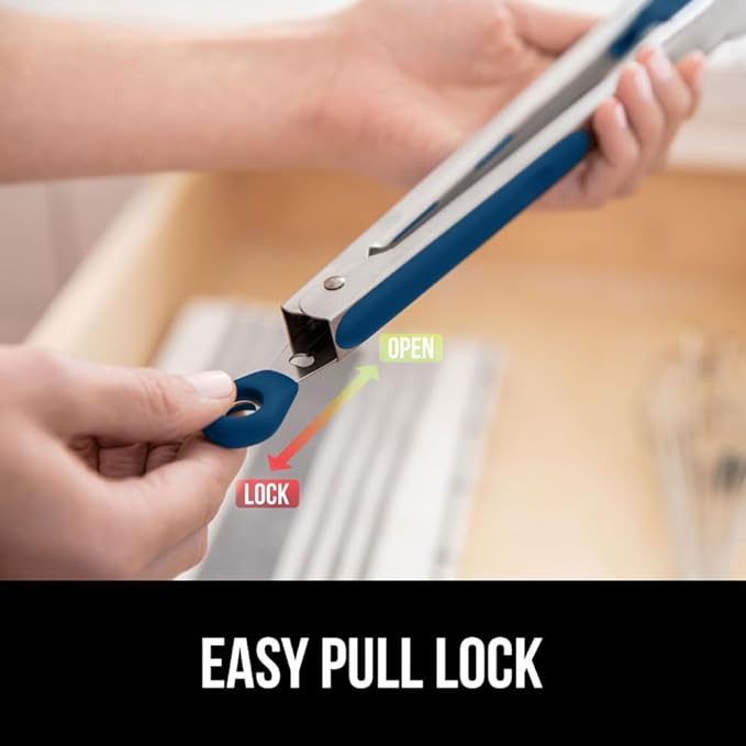 Tongs with Silicone Head, Stainless Steel Build, 7 and 9 Inch Blue