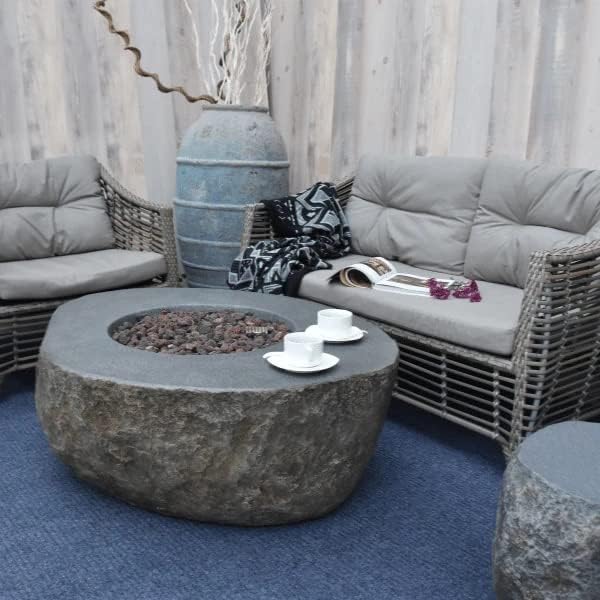 Elementi | Boulder Gas Fire Pit Cast Concrete Semi-Round Fire Table, Outdoor - Image 6