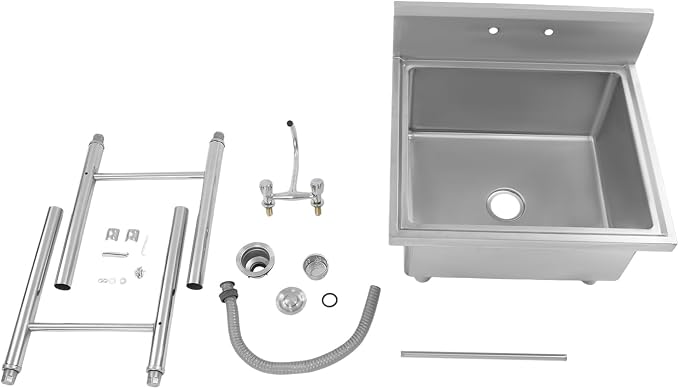 Commercial Sink with Cold & Hot Faucet, Freestanding Single Bowl Kitchen - Image 7