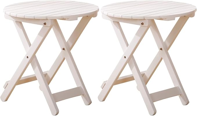 Small Round Folding Side Table Set of 2, Patio Foldable Wooden Outdoor End by BestforYou