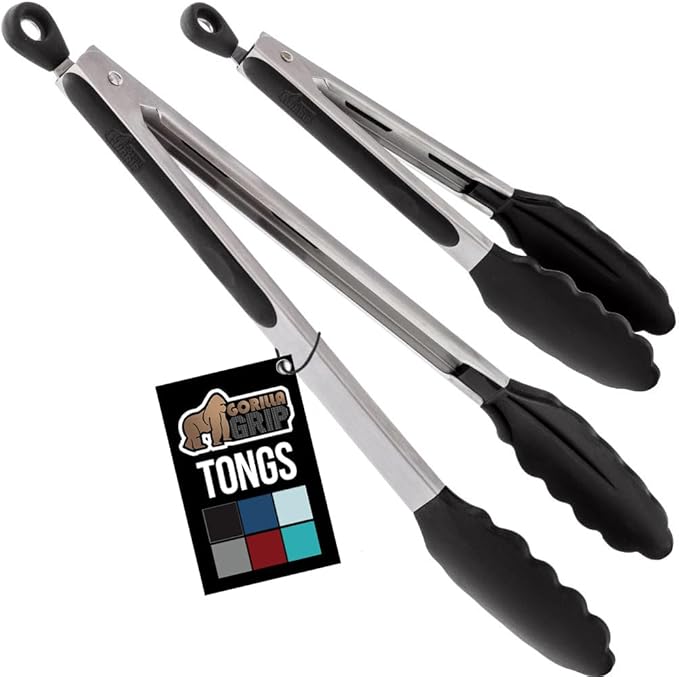 Tongs with Silicone Head and Stainless Steel Body, Black