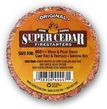 4 Count Starts up to 16 Fires for Wood Stoves, Grill Pit and Fireplace by SUPER+CEDAR+FIRESTARTERS