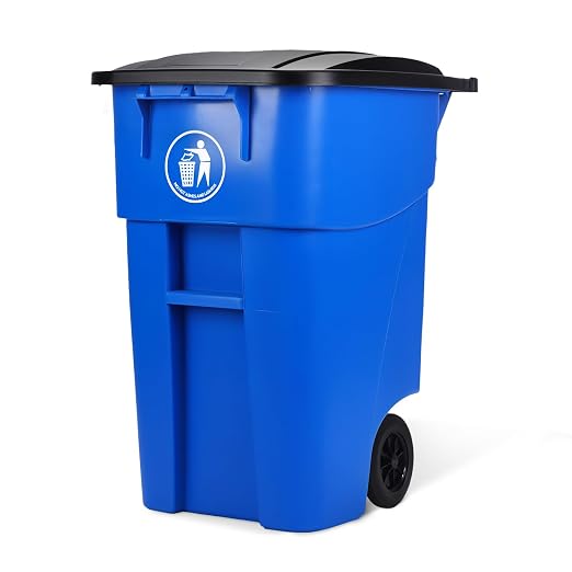 50 Gallon Trash Can with Lid Rollout Recycling Bin Large Outdoor, Commercial by PlasticPrince