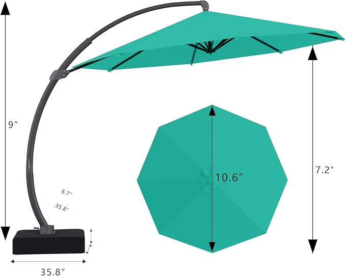 7 Piece Patio Dining Set with 11ft Patio Umbrella, 7 Navy Outdoor HDPE Dining - Image 2