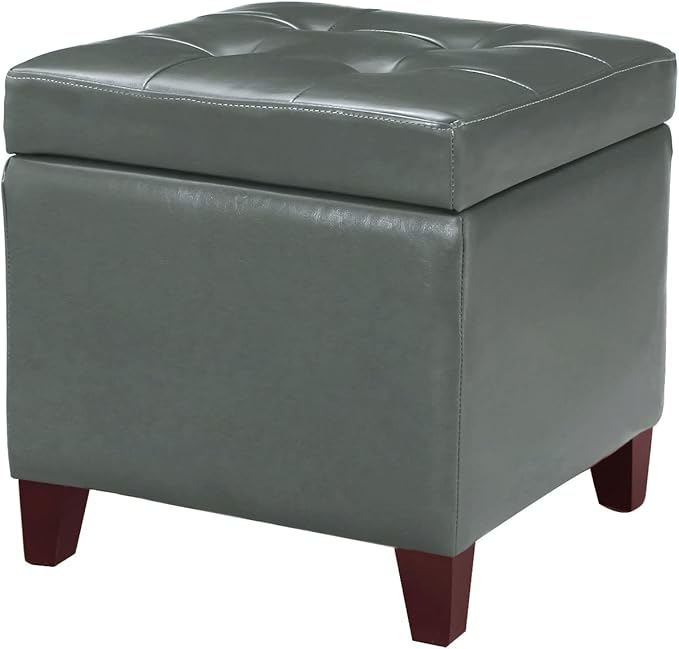 Homebeez Tufted Faux Leather Storage Ottoman Square Cube Foot Rest Stool by Homebeez