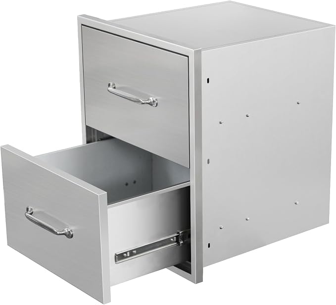 Outdoor Kitchen Drawers 18" W x 21" H x 18" D Flush Mount Double BBQ Drawers by SGOLAN