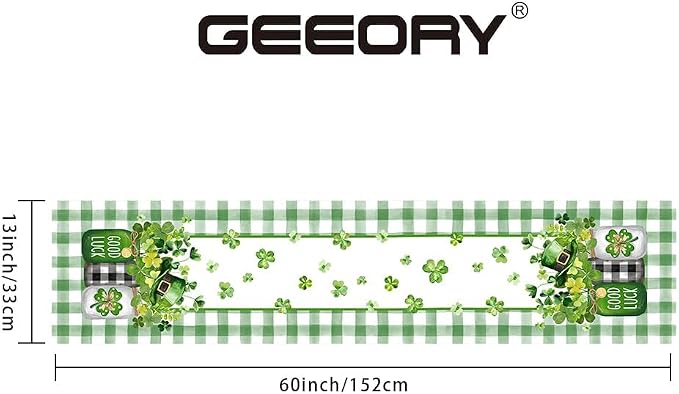 GEEORY St. Patrick's Day Table Runner 13 x 60 Inch, Shamrocks Plaid Mason Jar - Image 6