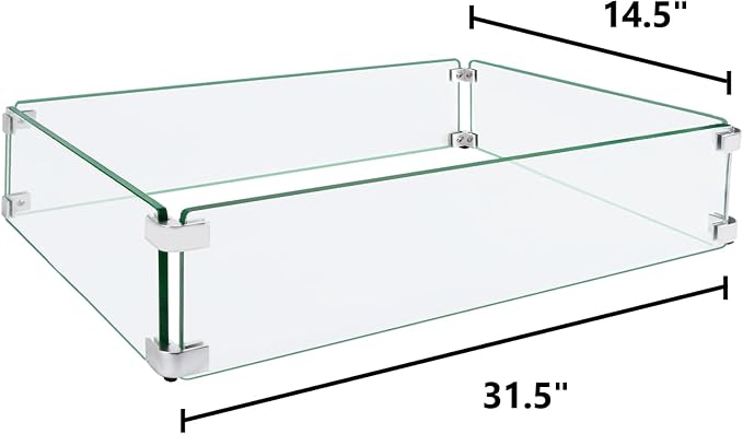 Fire Pit Wind Guard, 31.5"x14.5"x6" Glass Wind Guard - Image 2