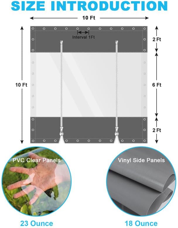 Clear Vinyl Curtains with Zippered Entry, 23oz Heavy Duty Waterproof Anti-UV - Image 2