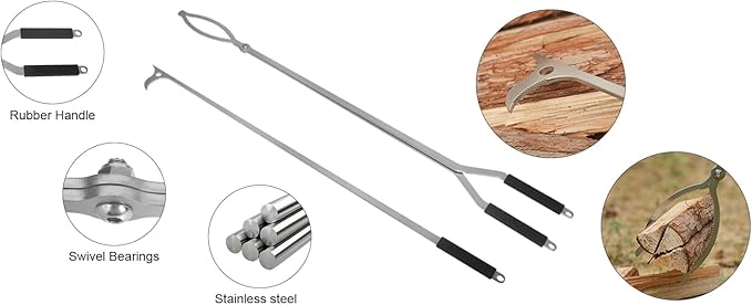 Tongs, 40-Inch Polished Stainless Steel for Fire Pit and Fireplace