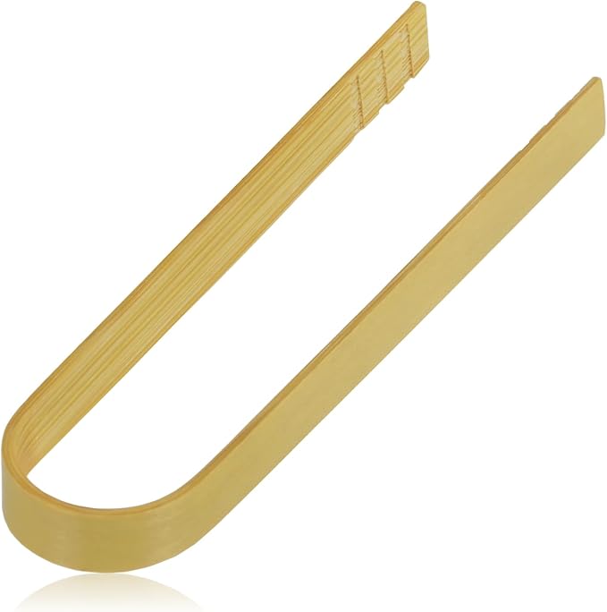 Small Japanese-Made Bent Bamboo Tongs, Natural, 3.93 in