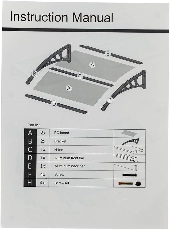 Simply-Me 40" x 40" Door Window Awning Polycarbonate Cover Front Door Outdoor - Image 6