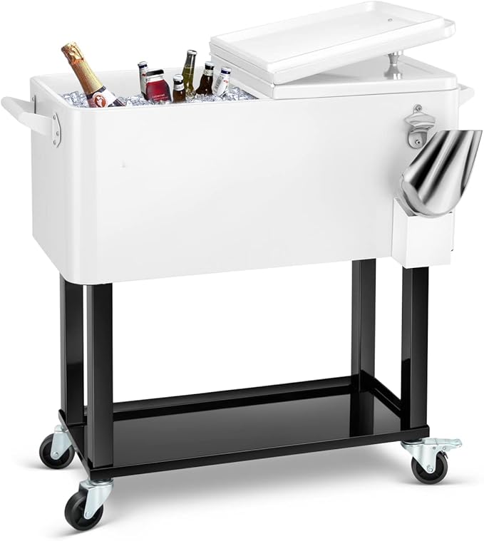 EDOSTORY 80 Quart Rolling Ice Chest Cooler Cart, Patio Backyard Party Drink by EDOSTORY