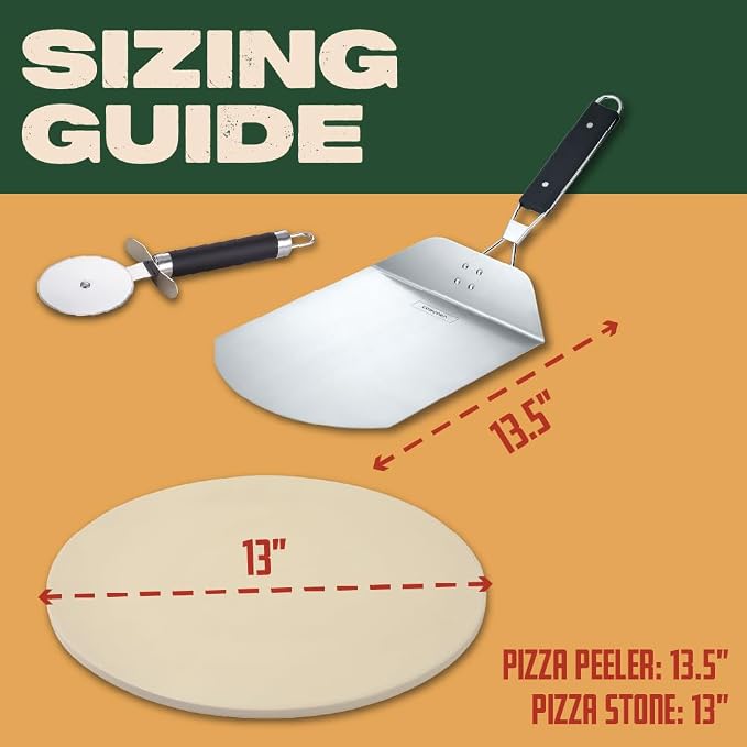 Concord 3 Piece Pizza Stone, Pizza Peel, Pizza Cutter, - Image 3