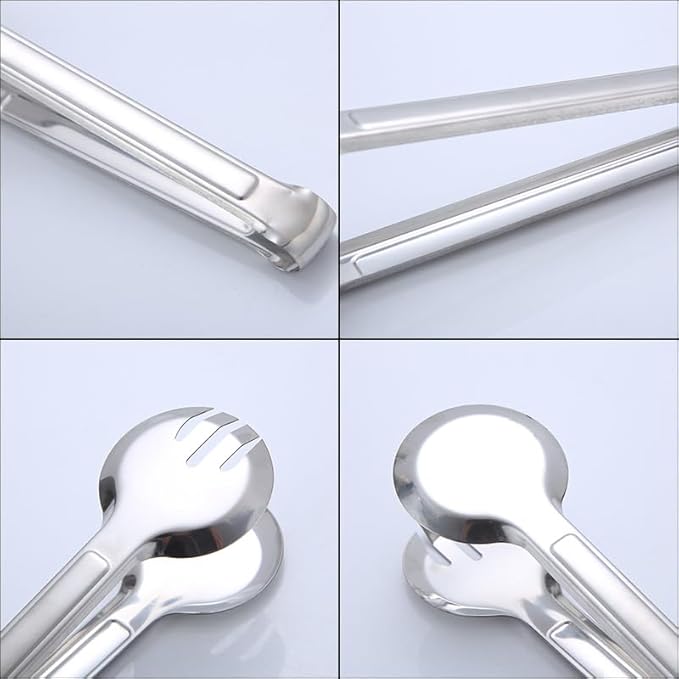 Serving Tongs 4-Pack, 9.5 Inch Stainless Steel in Silver