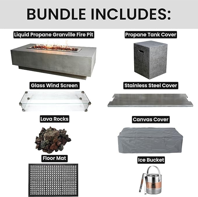 Elementi Granville Fire Pit Bundle Outdoor Firepit Set Includes 60” Propane - Image 2