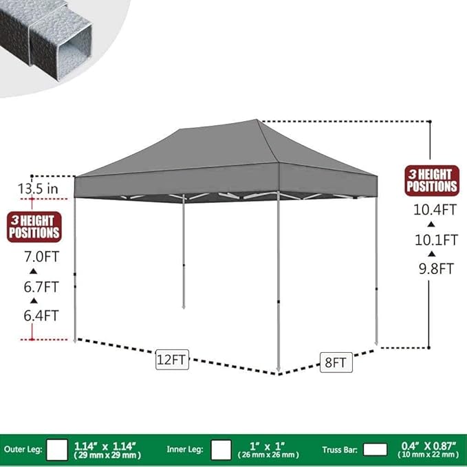 Eurmax USA 8'x12' Pop Up Canopy Tent Commercial Instant Canopies - Image 4