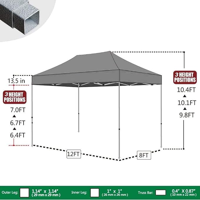 Eurmax USA 8'x12' Pop Up Canopy Tent Commercial Instant Canopies - Image 4