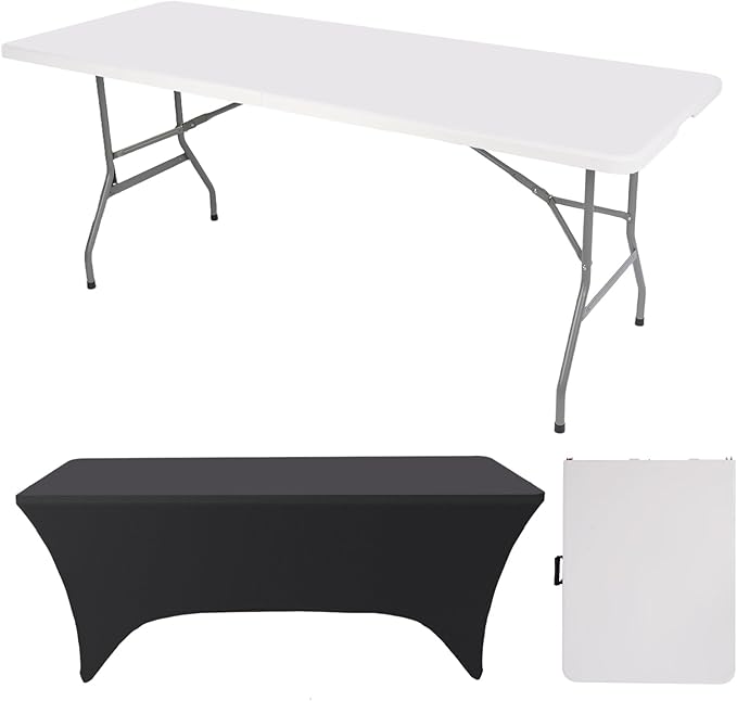 FWTI Deal 6 Feet Foldable Table & Tablecloth Set, Built in Carrying Handle & by FWTIDEAL