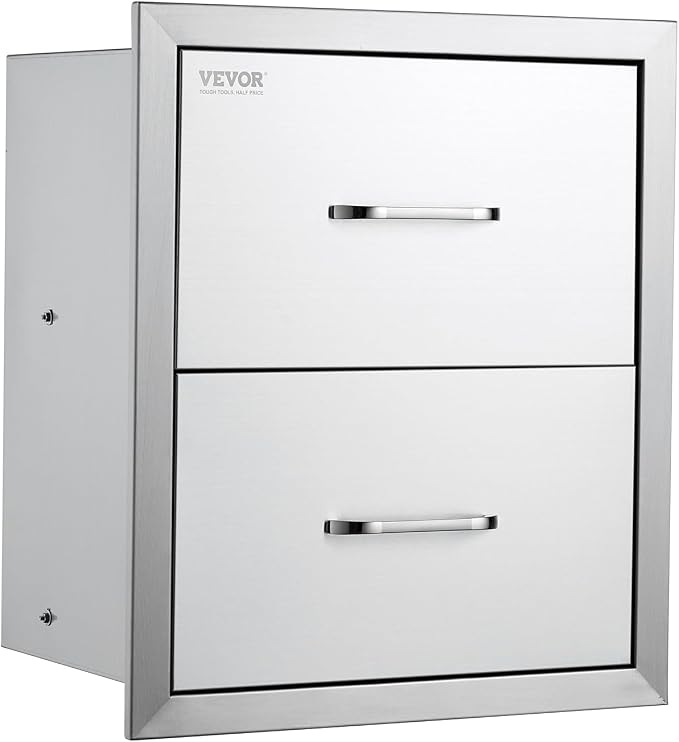 VEVOR Outdoor Kitchen Drawers, 17.8W x 20.2H x 12.2D Inch, Flush Mount Double - Image 9