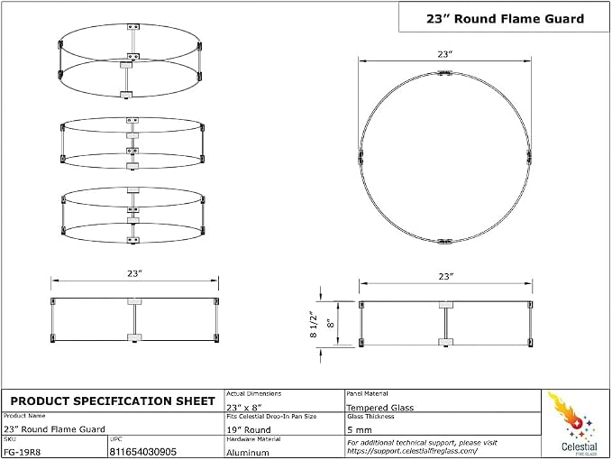 Celestial 23" x 8" Round Wind Guard, fits Celestial 19” Round Fire Pit Burner - Image 7