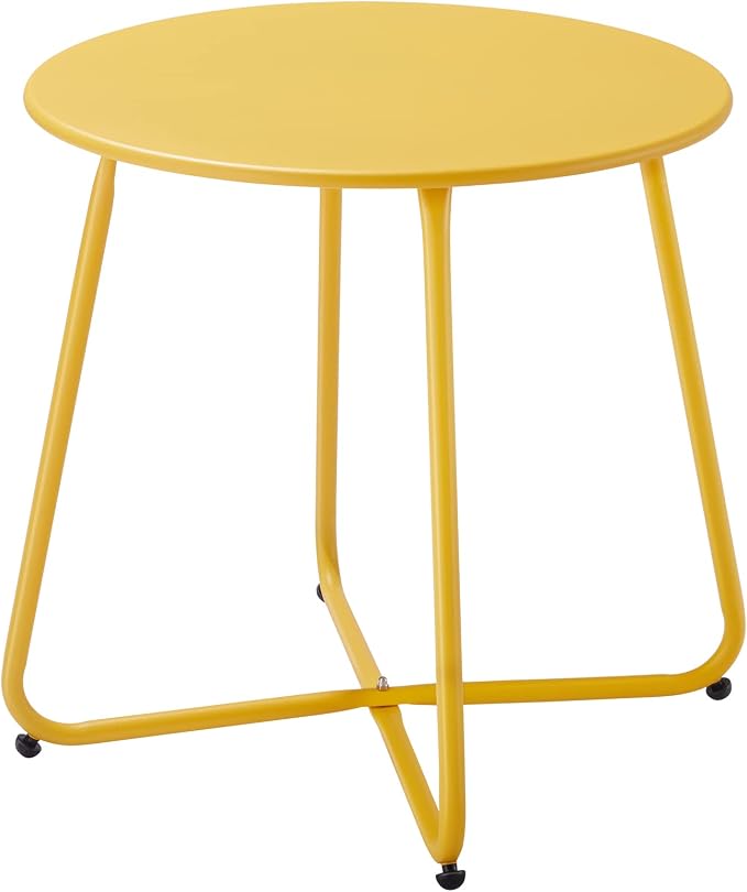 Patio Small Outdoor Side Table Waterproof Round Metal Steel Side Table Weather by Meluvici