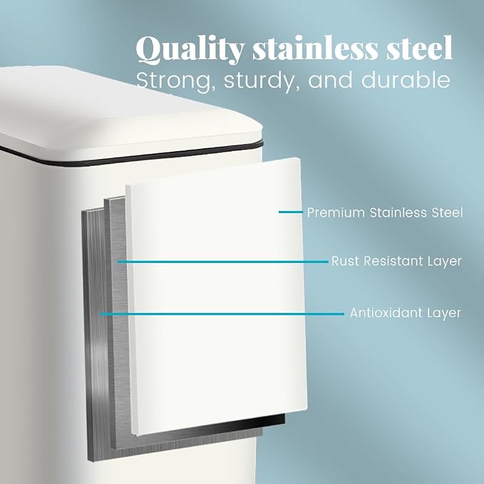 8 Gallon Trash Can with Lid, Stainless Steel Trash Can with Removal Inner Bucket - Image 4