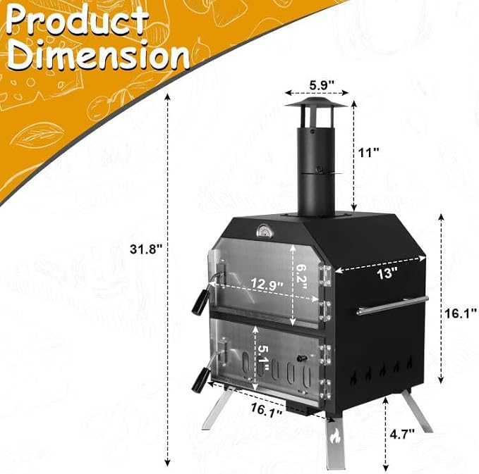 12’’ Outdoor Pizza Oven Wood Fired Pizza Oven Portable Patio Ovens Included - Image 3